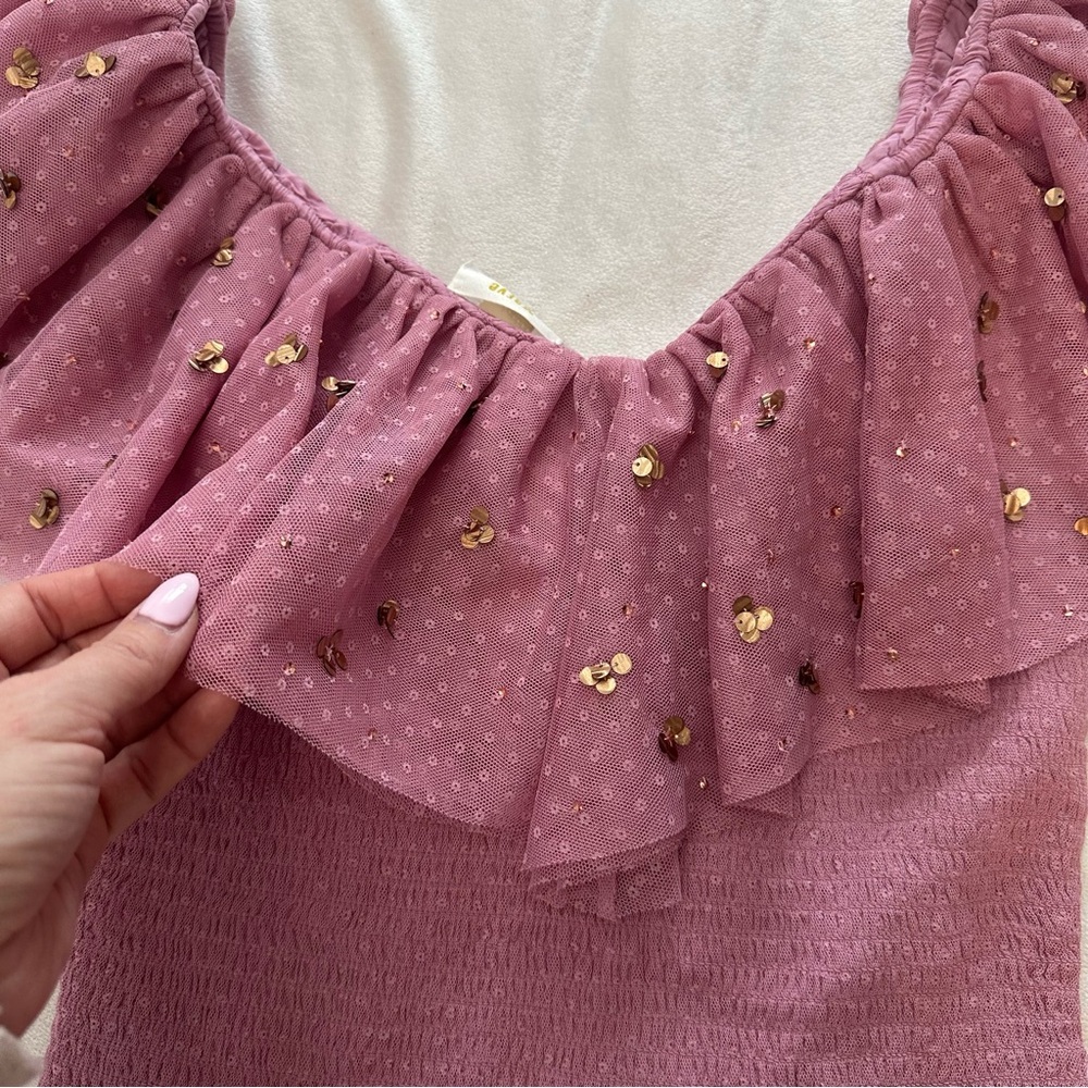 Anthropologie Mauve Ruffled Textured sequin Blouse 51422 - Picture 7 of 12